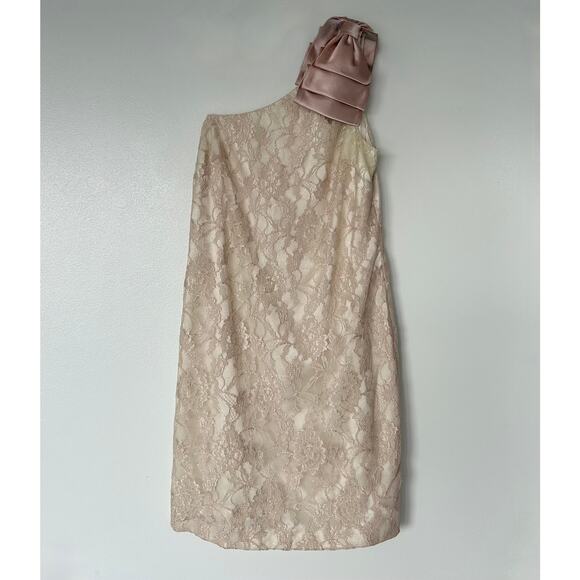 Aidan‎ by Aidan Mattox Blush Ivory One-Shoulder Lace Cocktail Dress & Bow Size 8 - Picture 7 of 11